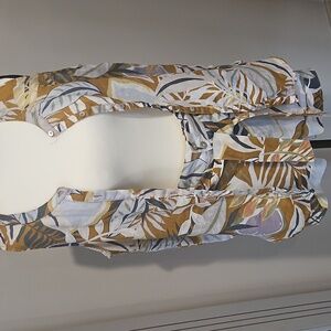 C&C California Leaf Print Women's Short & Top Set - White, Brown, Green